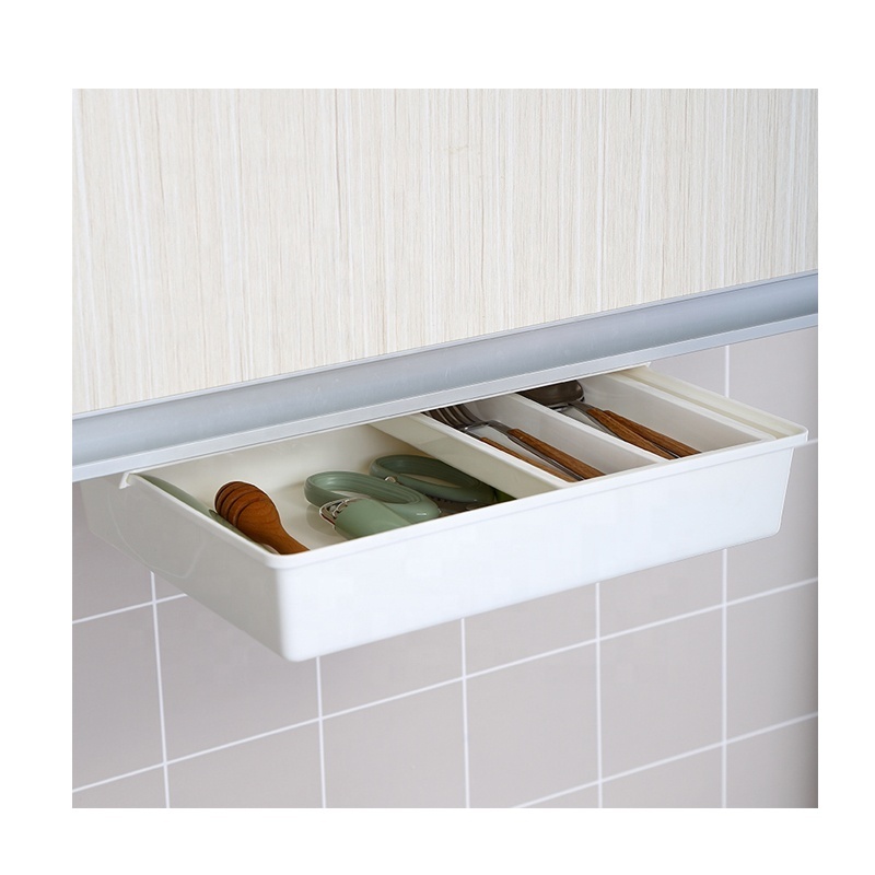 Durable PP pullout under desk storage drawer attaches to shelving cabinet plastic hanging sliding drawer organizer