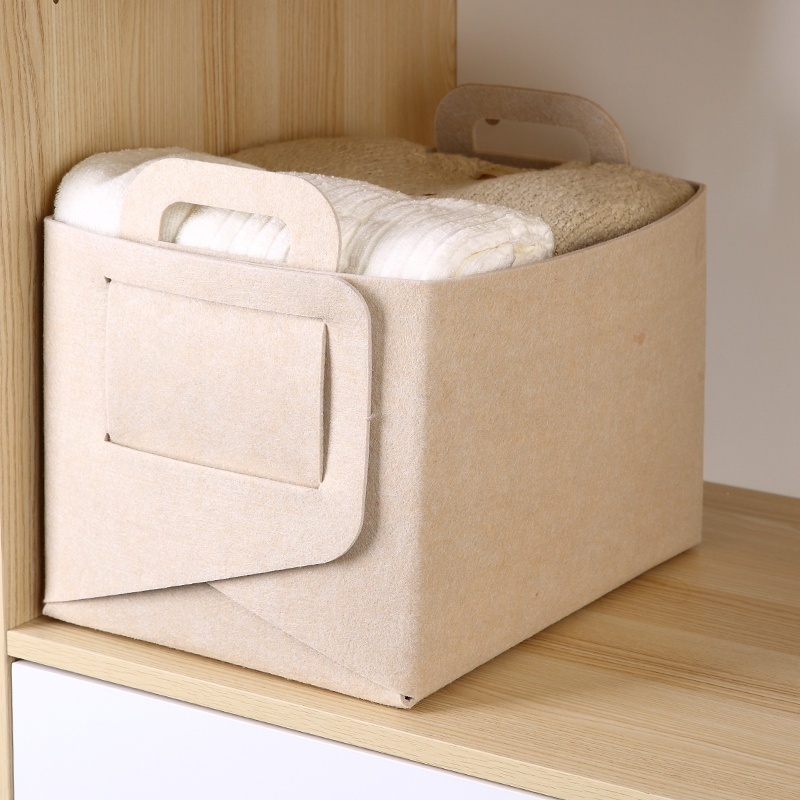 Collapsible rectangular felt storage organizer office nursery wardrobe felt foldable closet storage basket with handles