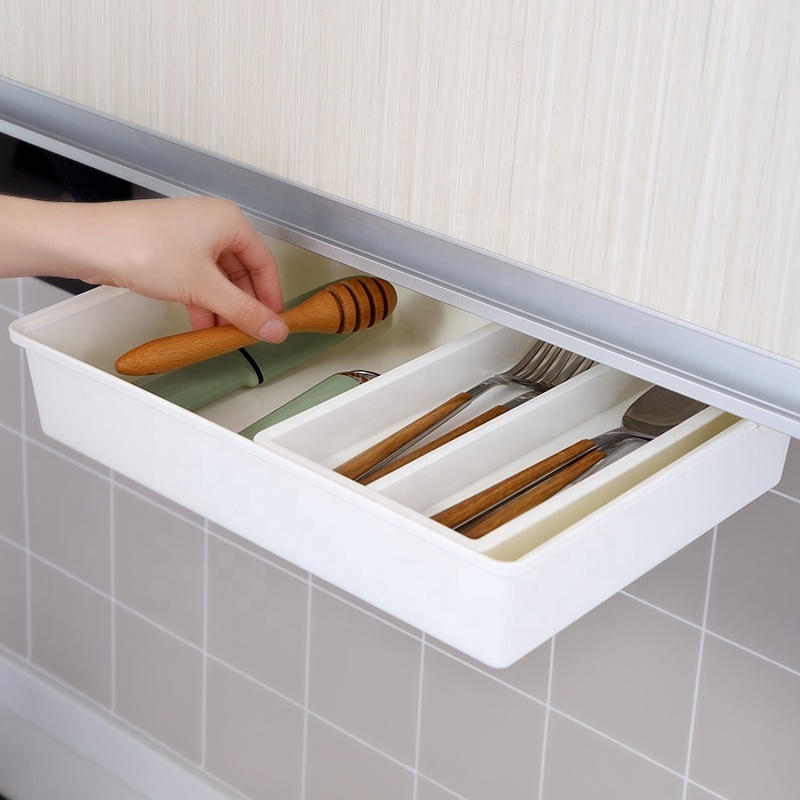 Durable PP pullout under desk storage drawer attaches to shelving cabinet plastic hanging sliding drawer organizer