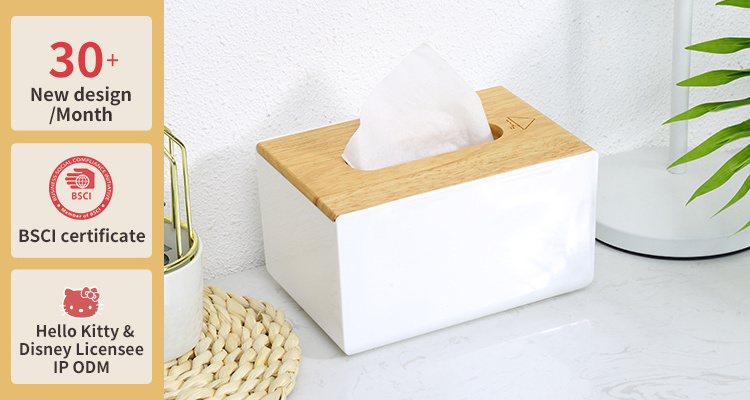 Facial tissue dispenser holder wooden rectangular removable household plastic tissue box with bamboo cover