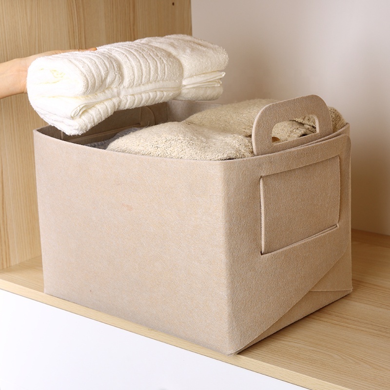 Collapsible rectangular felt storage organizer office nursery wardrobe felt foldable closet storage basket with handles