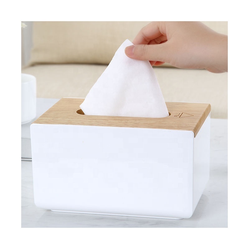 Facial tissue dispenser holder wooden rectangular removable household plastic tissue box with bamboo cover