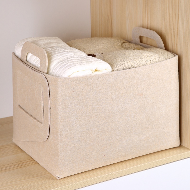 Collapsible rectangular felt storage organizer office nursery wardrobe felt foldable closet storage basket with handles