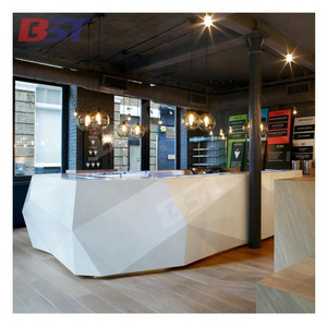 Commercial bespoke diamond shape solid surface salad bar display counter juice sushi bar counter