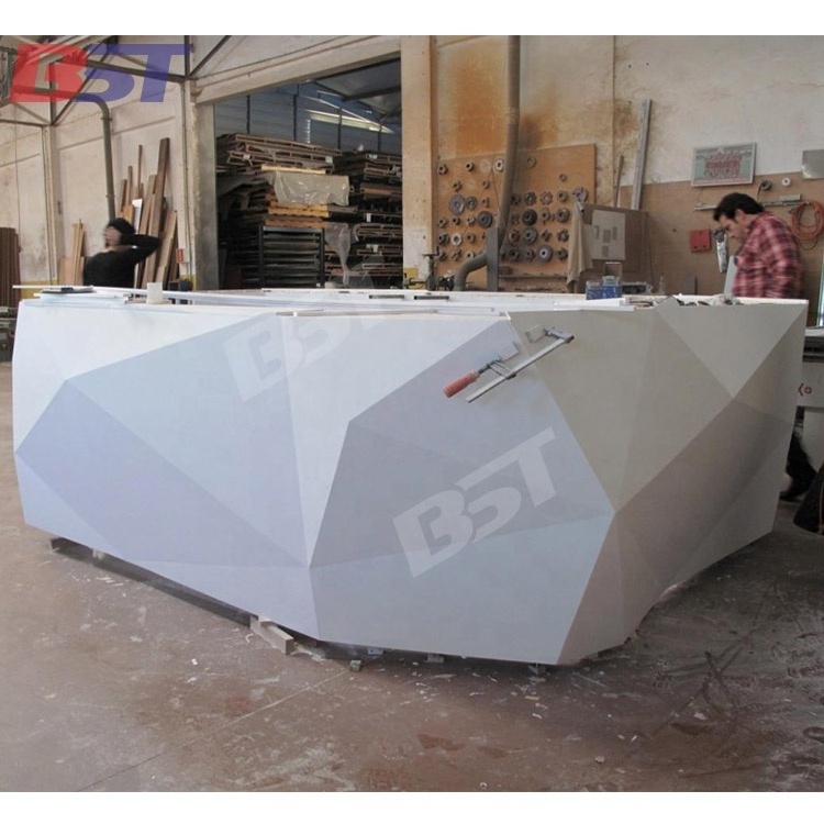 Commercial bespoke diamond shape solid surface salad bar display counter juice sushi bar counter