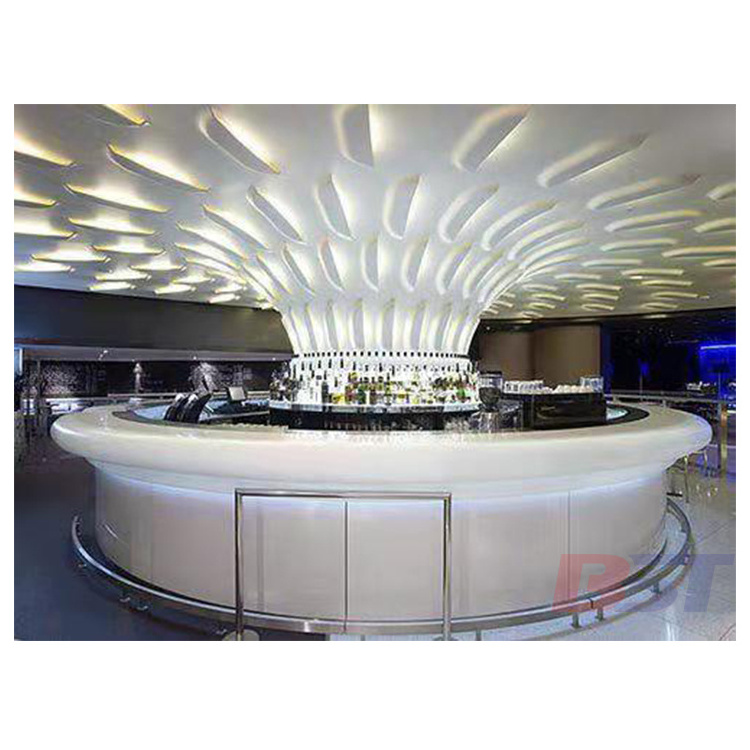 LED Modern Luxury Design  High quality  Solid Surface Commercial Restaurant Round Shape Bar counter