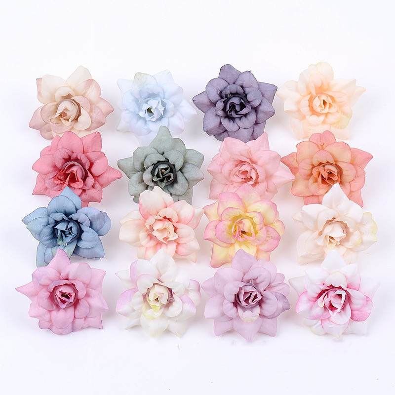 Hot sale small 4.5cm silk flower heads artificial rose flower heads for flower wall arrangement