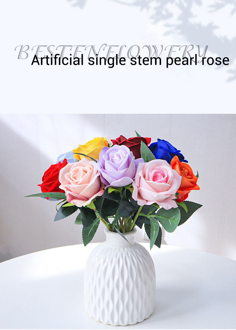 Artificial Flower Single Velvet Red Rose with Stem Flowers Roses for Wedding Party Decoration