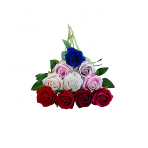 Artificial Flower Single Velvet Red Rose with Stem Flowers Roses for Wedding Party Decoration