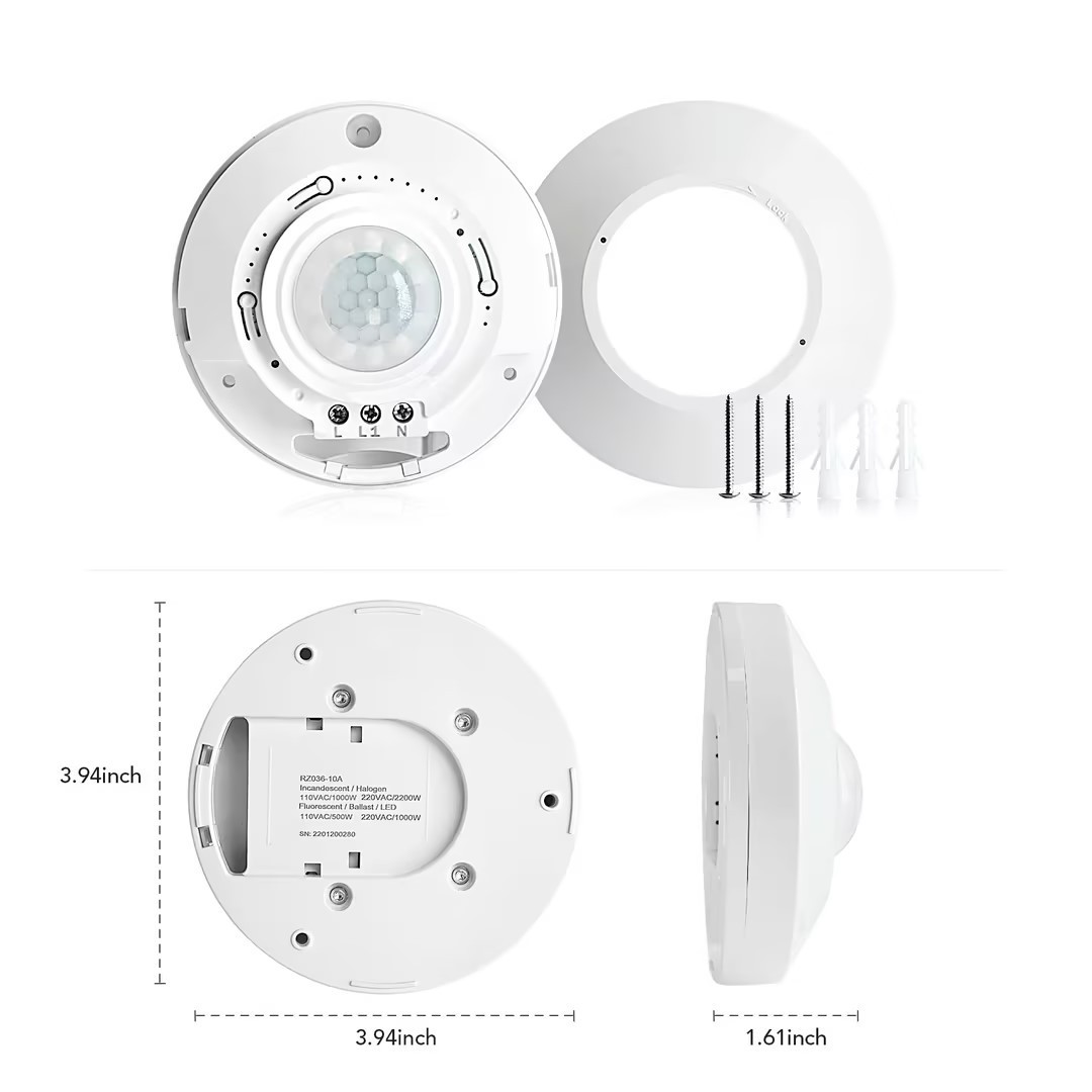 240v round human indoor 220v ac detection  infrared activated ceiling mounted 360 degree detectinpir motion sensor switch