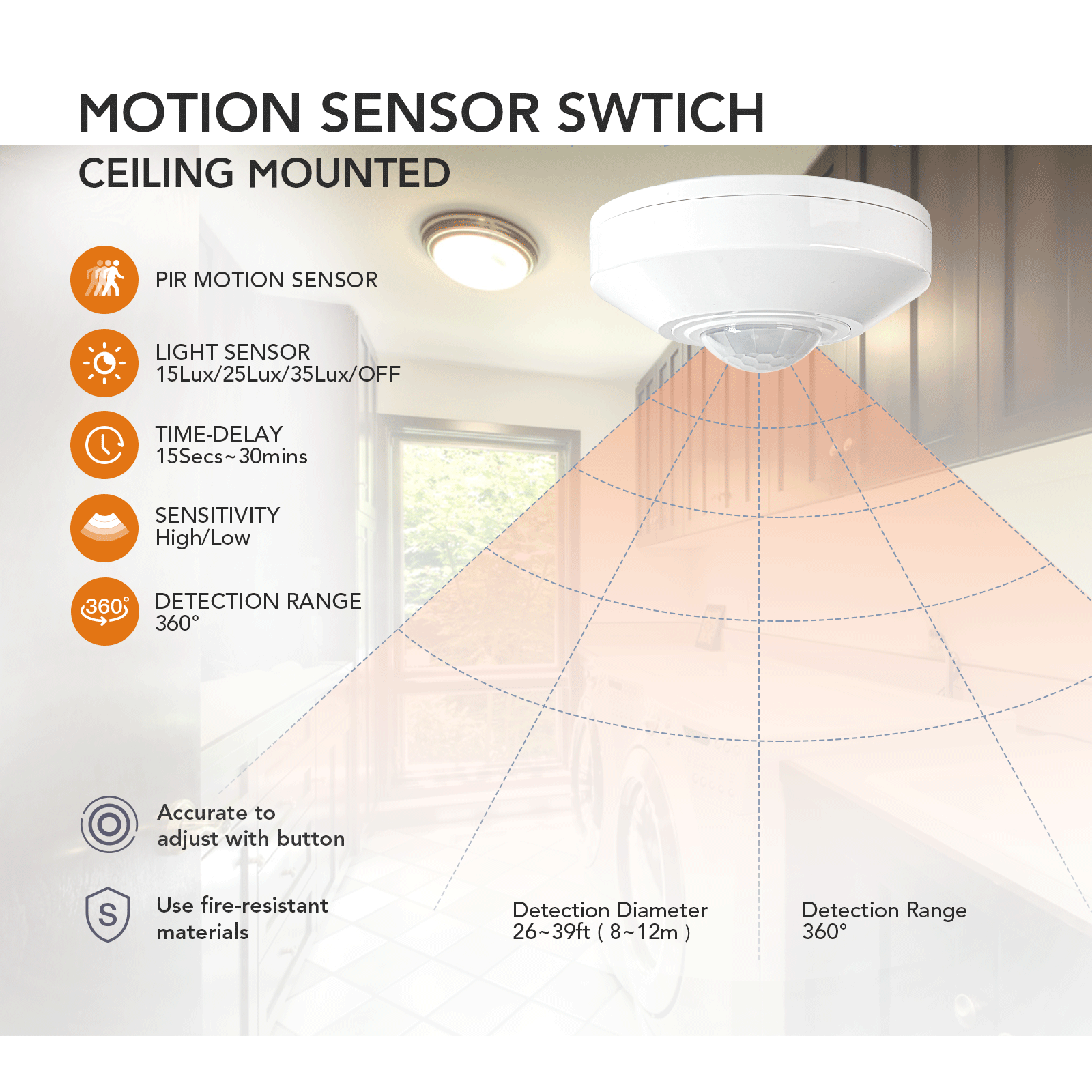 240v Round Human Indoor 220v Ac Detection Ceiling Infrared Activated Smart Led Stairway Stair Pir Light Motion Sensor Switch