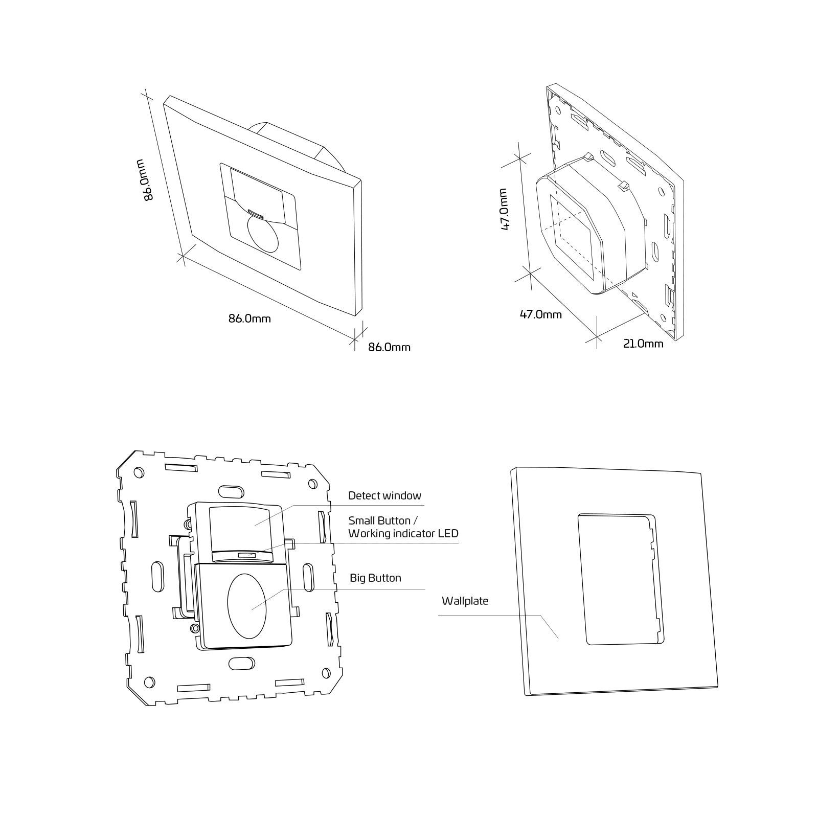 wall mounted 220v light automatic auto on off occupancy presence detecteur de mouvement switch pir motion sensor