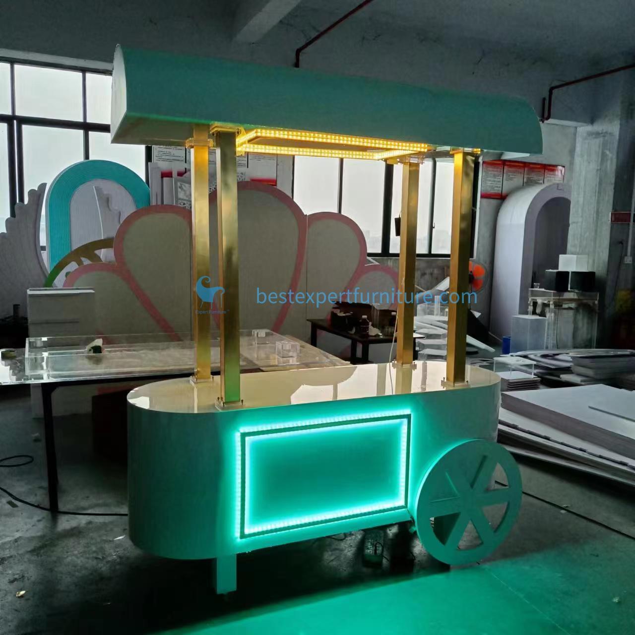 High Quality Acrylic Stainless Steel Candy Cart Upper And Lower Luminous Car With Wheels For Wedding Parties Event Backdrop Cart