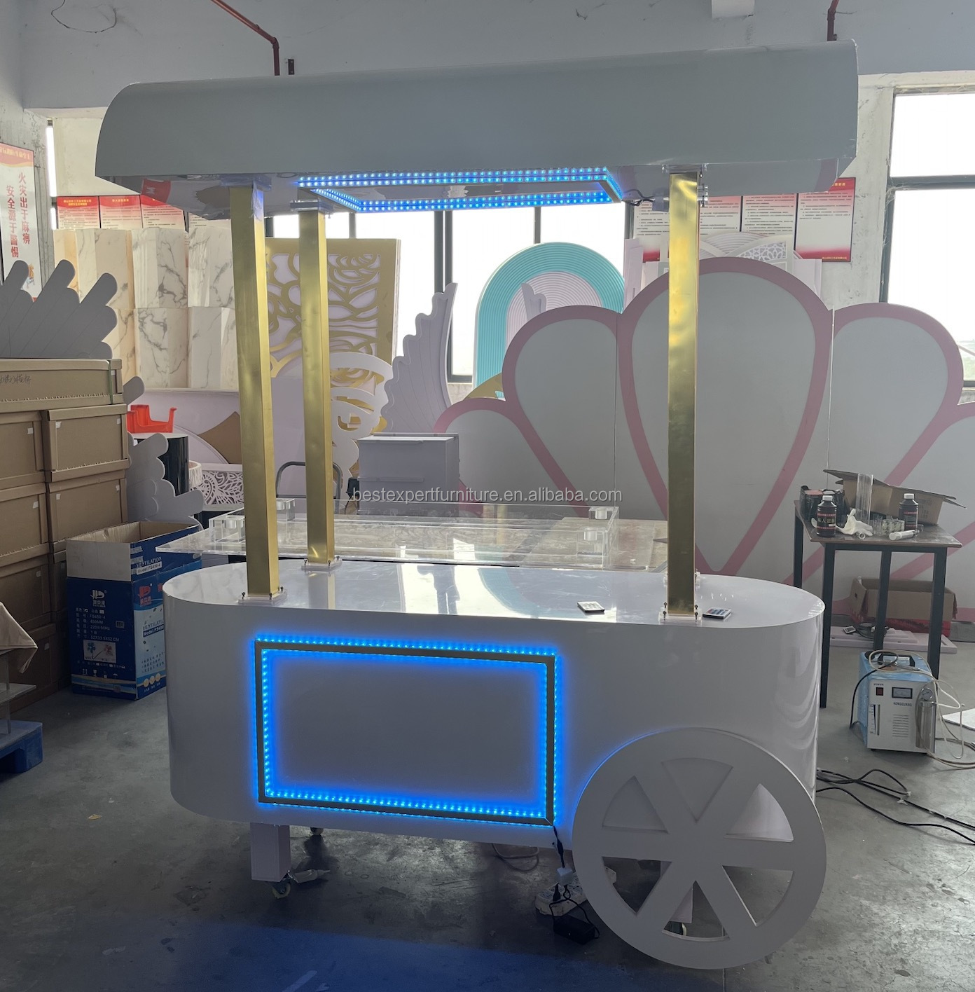 High Quality Acrylic Stainless Steel Candy Cart Upper And Lower Luminous Car With Wheels For Wedding Parties Event Backdrop Cart