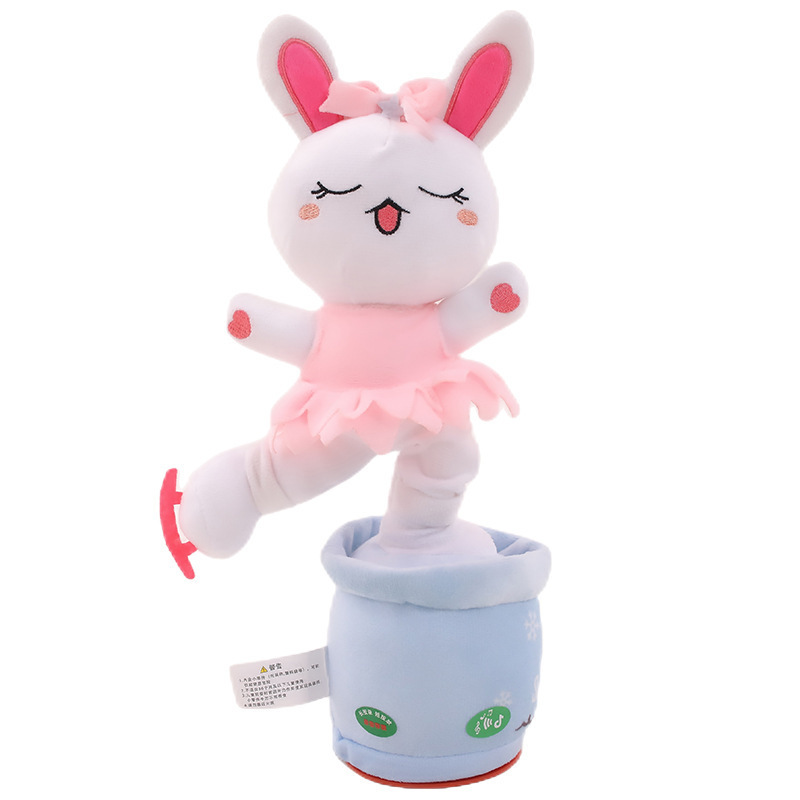 Cute Plush Singing Ice Skating Plush Rabbits Learning To Speak Dance Electric Dolls Swinging Toys