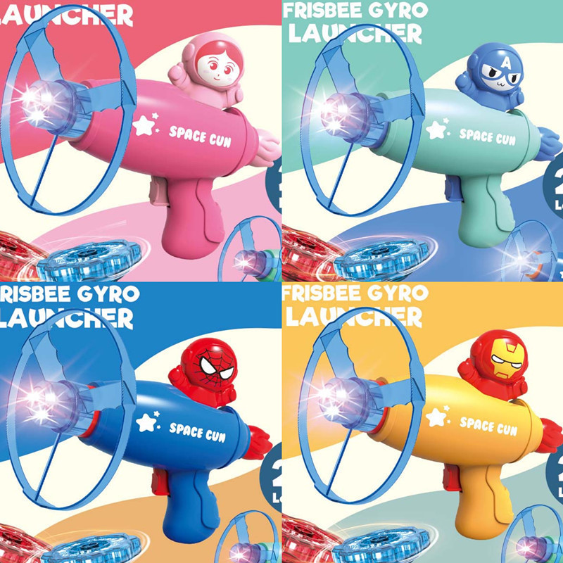 Kids Toys Space Gyro Gun Set with Light Flying Saucer Toy Flying Gyro Toys for Children 2024