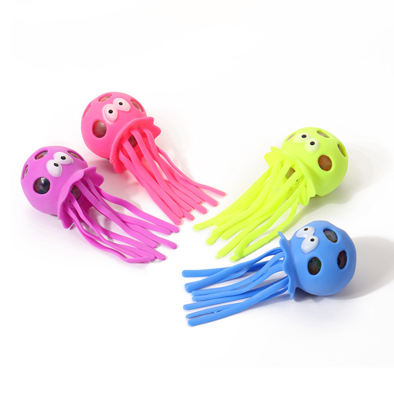 Hot Sale Summer Toys Bath Toy Water Octopus Jellyfish Bubble Big Bead TPR Soft Rubber Novel Vent Decompression Toy