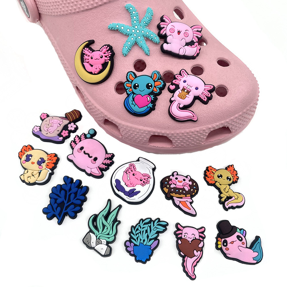 Axolotl Shoe Charms Pink Giant Salamander Clog Charms Blue Polypite Charm Axolotl Shoes Decoration For Women Kids