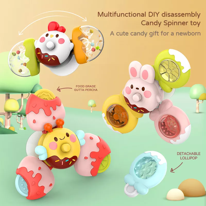 2023 Hot Selling Toy Cute Candy Animal Baby Bathing Spinner Toy Fingertip Suction Cup Spinner