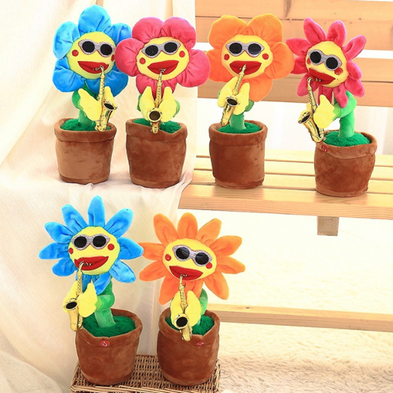 Repeats What You Say Singing Dancing Talking Recording Glowing Sunflower Soft Plush Flower Musical Toys for Baby Kids Adults