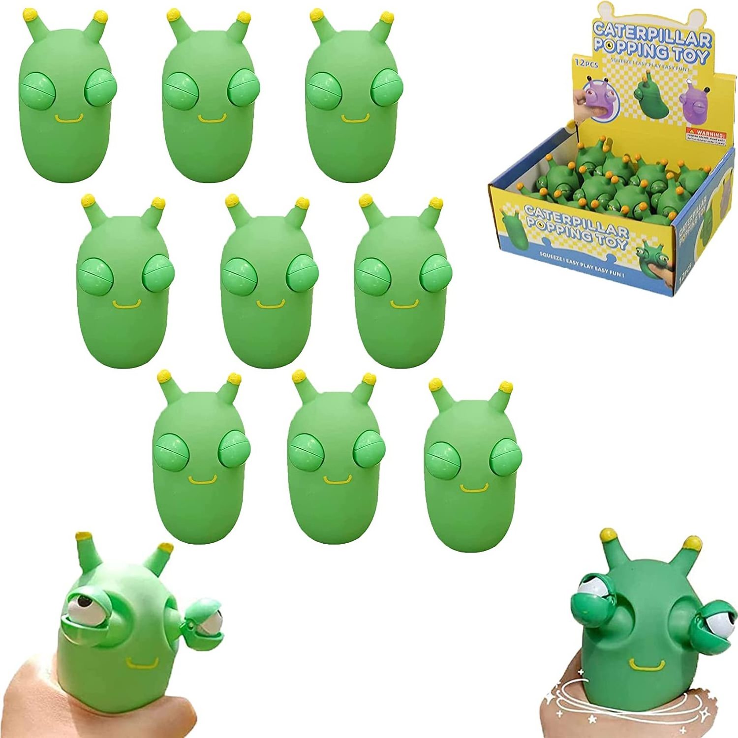 New Funny Green Eye Grass Worm Pinch Toys Stress Relief Fidget Toys for Adults Kids