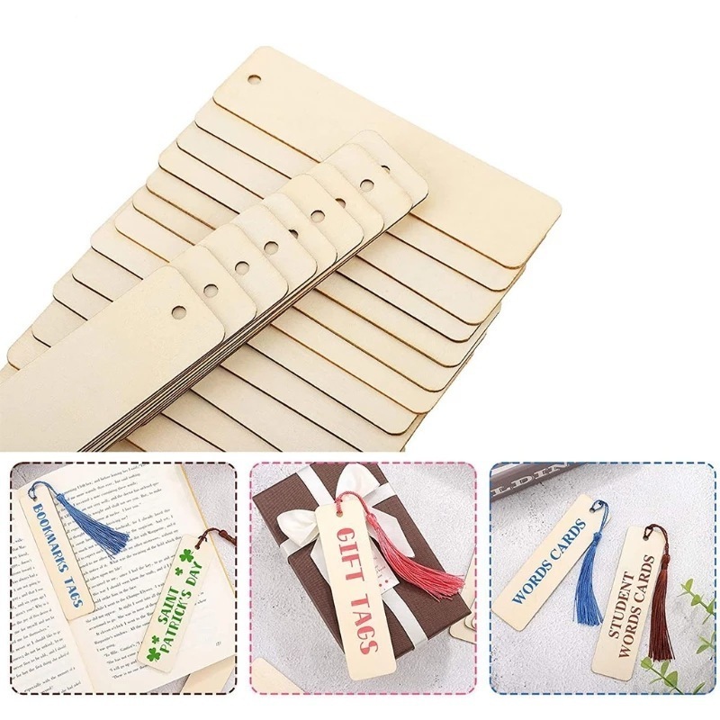 Promotional Wood Bookcase Custom Laser Engraving Advertising Wooden Bookmark with Painted