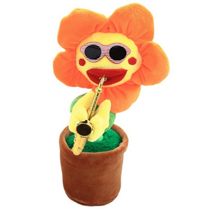 Repeats What You Say Singing Dancing Talking Recording Glowing Sunflower Soft Plush Flower Musical Toys for Baby Kids Adults