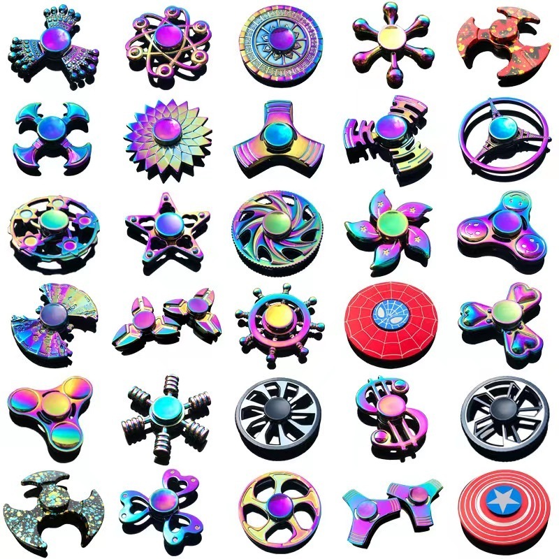 Wholesale Metal Rainbow Colors Tri-Spinner Finger Fidget Spinner for Kids