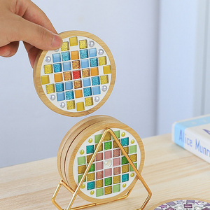 DIY Mosaic Crafts Handmade Home Decor Gifts Glass Mosaic Tiles Crafts Mixed Color Mosaic Kits with Wooden Coaster for Adults