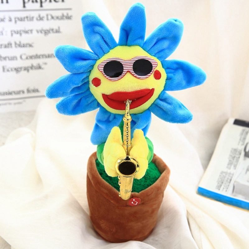 Repeats What You Say Singing Dancing Talking Recording Glowing Sunflower Soft Plush Flower Musical Toys for Baby Kids Adults