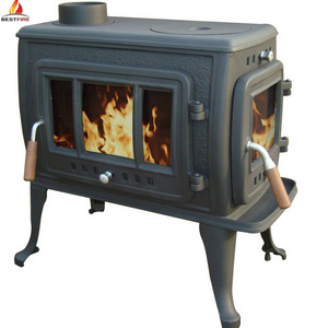 Freestanding  cast iron  Wood Burning Cooking Stove with double doors real fire