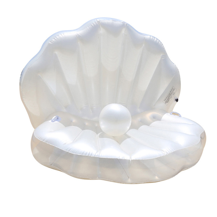 Inflatable Seashell Pool Float Blow Up Giant Clam Floatie with Pearl Ball