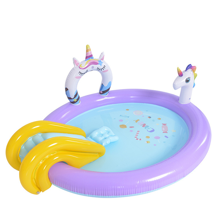 Blow Up Kiddie Pool with Slide Candyland Inflatable Pool Children's Portable Swimming Pools