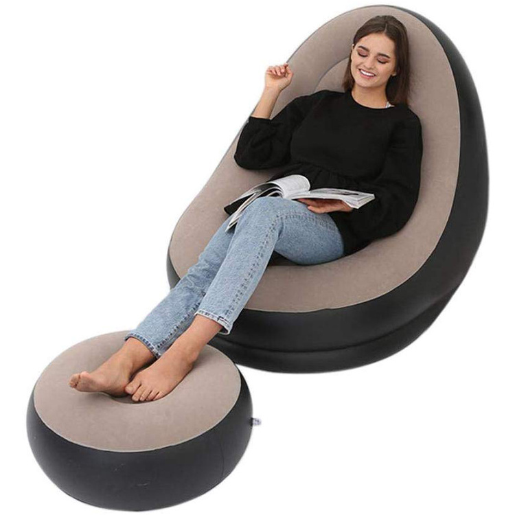 Inflatable Lounge Chair with Ottoman Blow Up Chaise Lounge Portable Lazy Sofa Set Indoor Outdoor