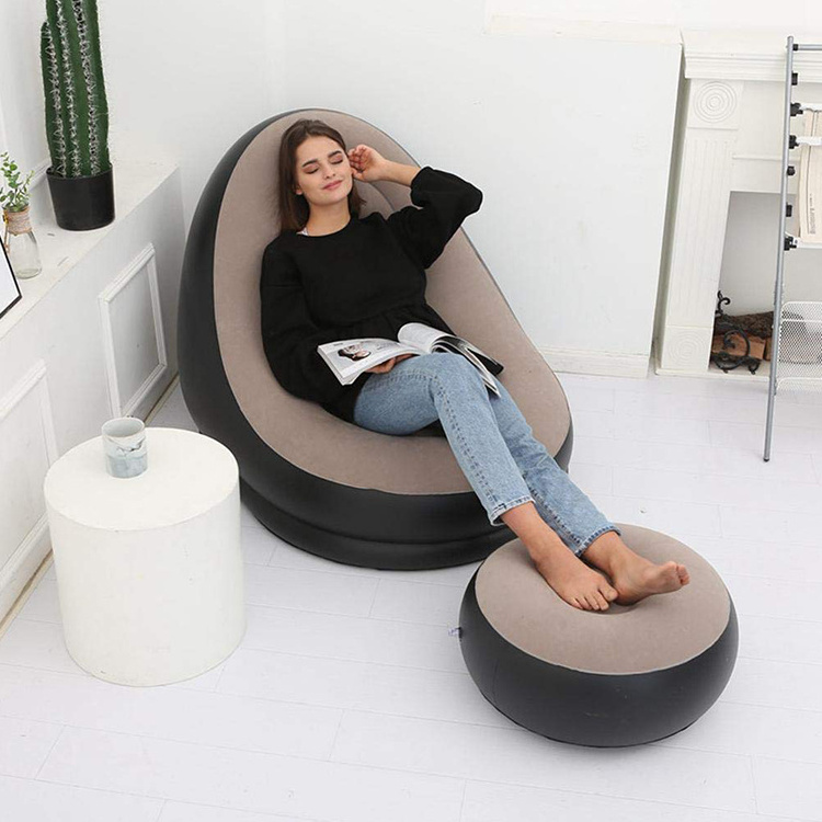 Inflatable Lounge Chair with Ottoman Blow Up Chaise Lounge Portable Lazy Sofa Set Indoor Outdoor