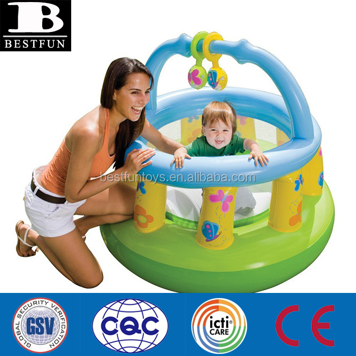 eco-friendly vinyl inflatable castle travel portable durable plastic blow up soft baby round sides my first gym playpen