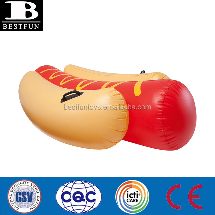 High strength PVC safety inflatable hot dog float durable vinyl blow up sausage pool floating raft toys