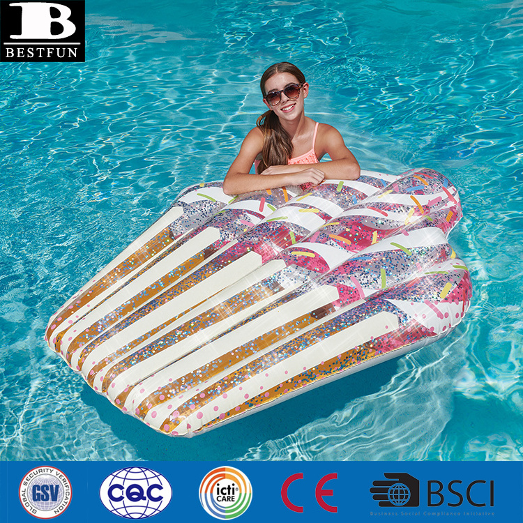 factory customized PVC inflatable glitter cupcake pool float durable vinyl blow up sparkle water swimming air mattress