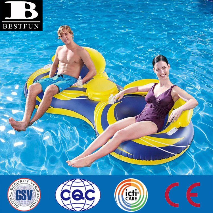 factory customized Sturdy 2 Person Inflatable Cooler Tube Pool Float Island Raft Water with backrests drink holder