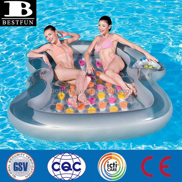 China Factory durable plastic big inflatable double designer pool lounge chair water tanning pool swimming island raft