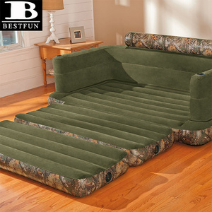 Custom cool suede luxury flocking Inflatable Camo Queen Size Pull-Out Sofa Bed air mattress 2 in 1 sofa couch