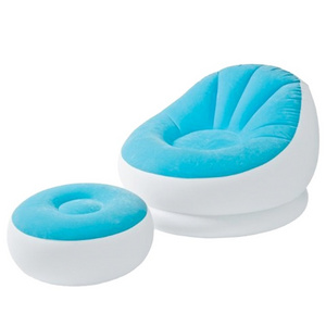 factory customized flocked PVC inflatable colorful cafe chaise lounge chair and ottoman comfortable indoor folding lazy sofa