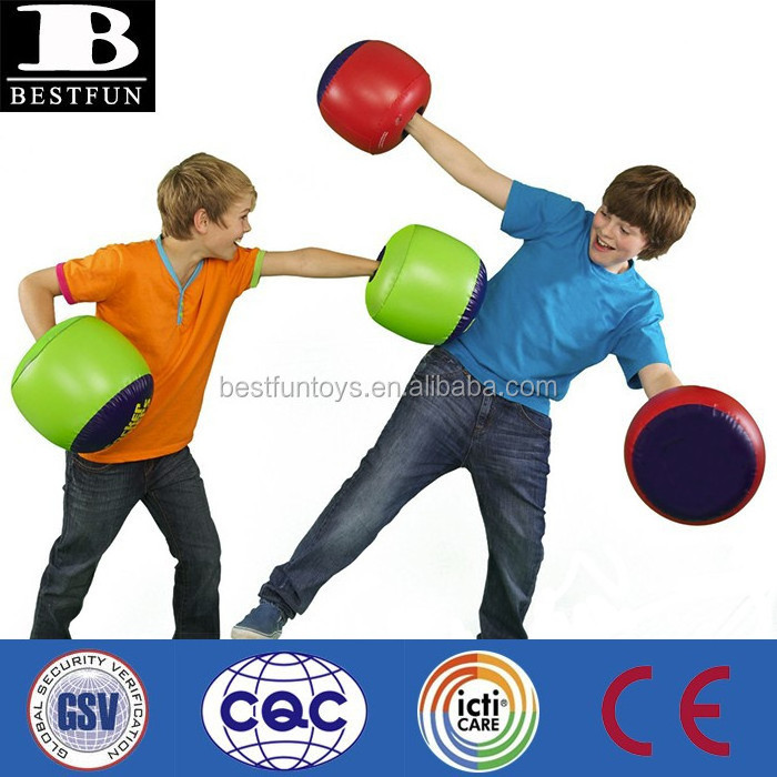 Promotional customized PVC inflatable kids boxing gloves cheap plastic blow up funny bulk boxing gloves game toys