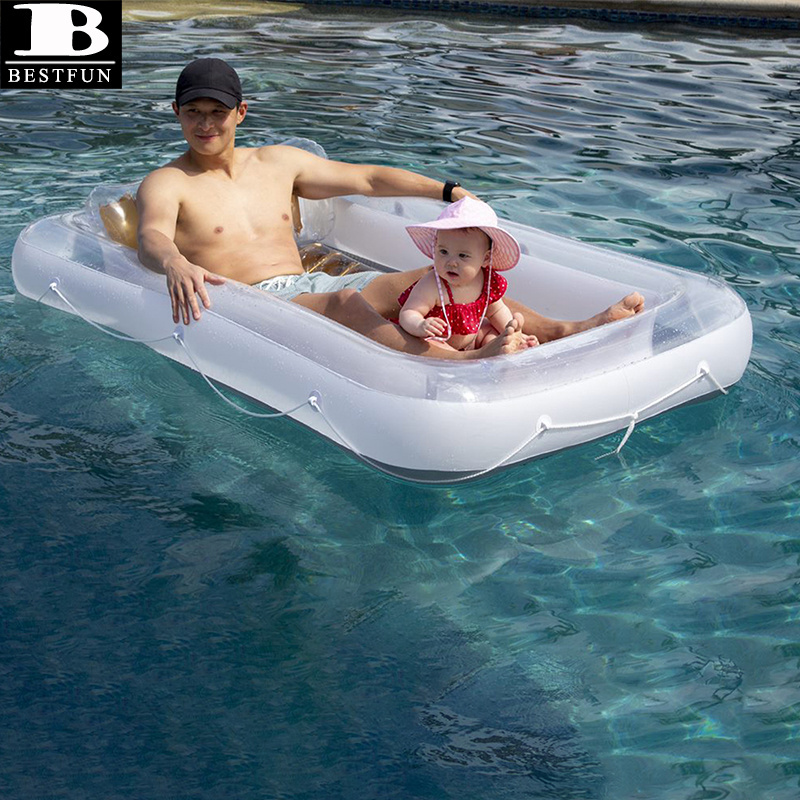 factory customized PVC golden inflatable suntan tub floating lounger plastic tanning pool hybrid lounge float with pillow