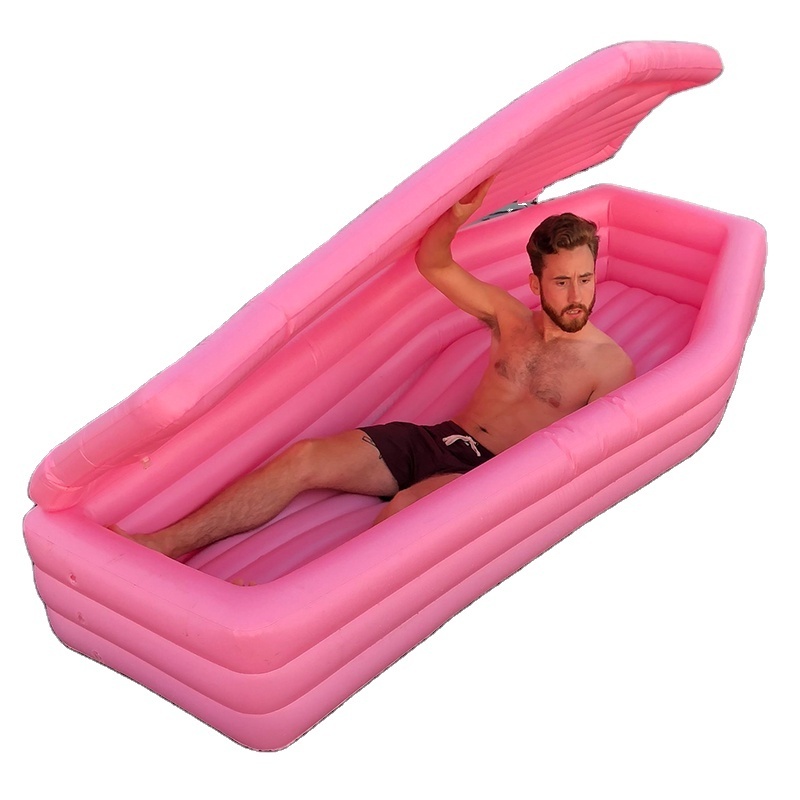 thickened PVC pink inflatable coffin poolf float durable plastic blow up water swimming lounger toys for adults