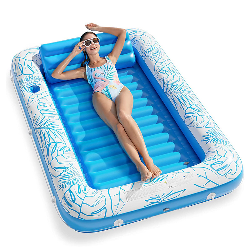 4-in-1 Inflatable Tanning Pool Lounger Float with Removable Headrest & Cup Holder, for Adults & Kids, Sunbathing