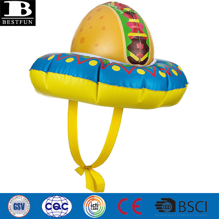 factory customized eco-friendly vinyl inflatable taco hat soft PVC blow up party decoration