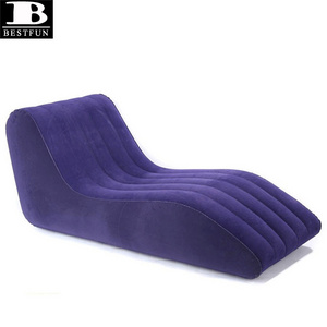 S Shape Inflatable Chaise Lounge Chairs durable flocking blow up outdoor sun lounger sofa furniture