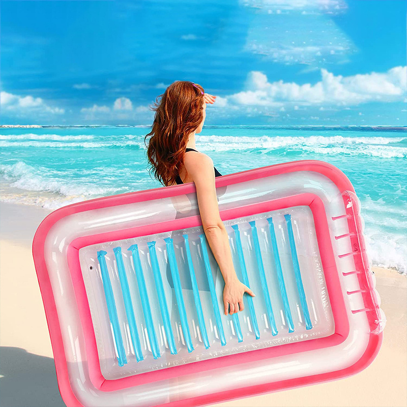 thickened PVC inflatable tanning pool lounger float durable plastic blow up suntan lounge raft with pillow water party toys