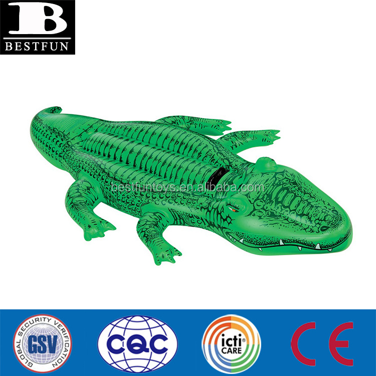 heavy duty thick PVC inflatable crocodile pool float durable vinyl realistic blow up alligator ride-on toys with handles